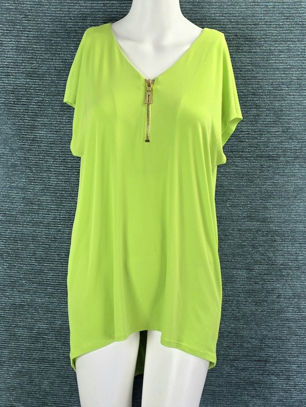 Carmen Marc Valvo Neon Lime Zipper Tunic